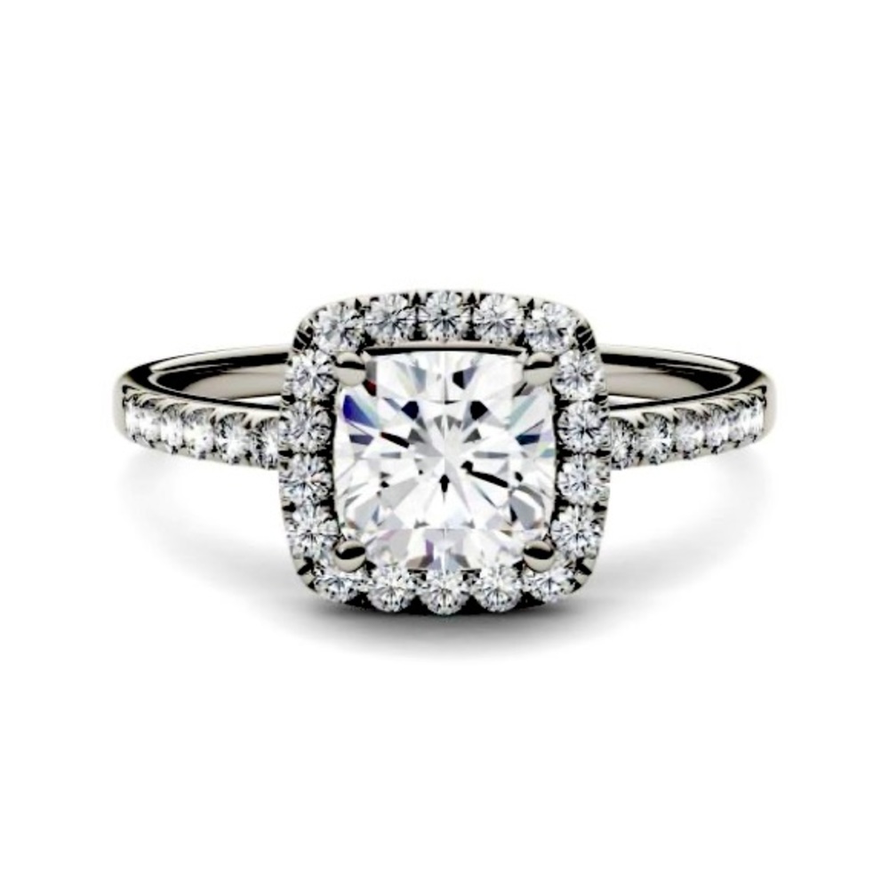 C&C Halo Cushion Moissanite Ring 1.40CTW 14K WG